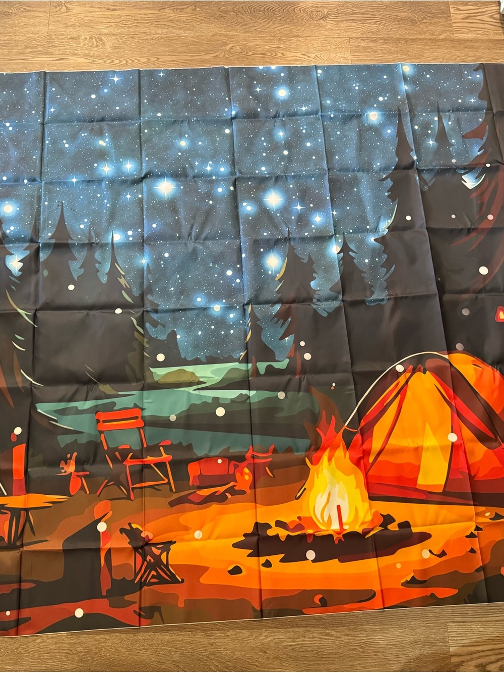 Starry Night Camping Backdrop Tapestry - Blue & Orange